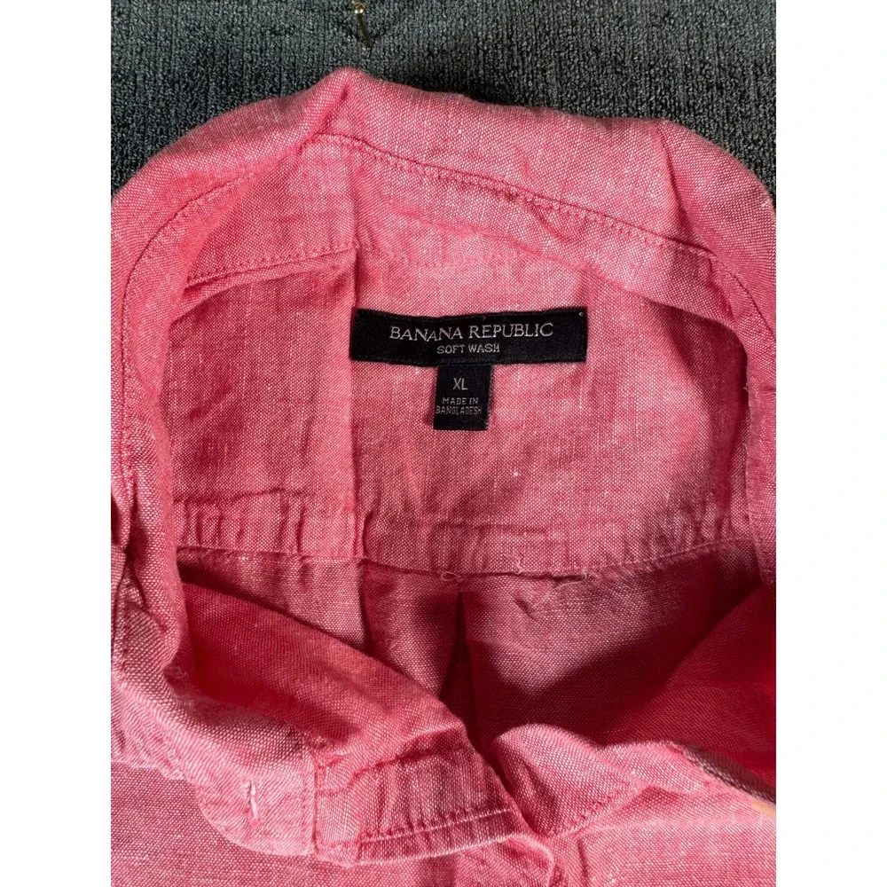 Banana Republic Soft Wash Coral Pink Button Up Shirt Mens XL Long Sleeve‎ Pocket